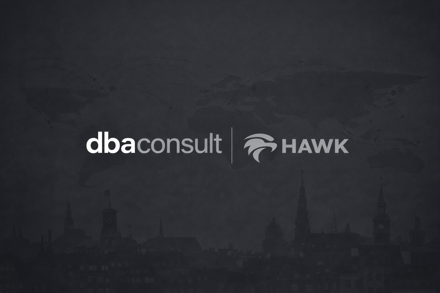 dba consult and Hawk logos over the Copenhagen skyline