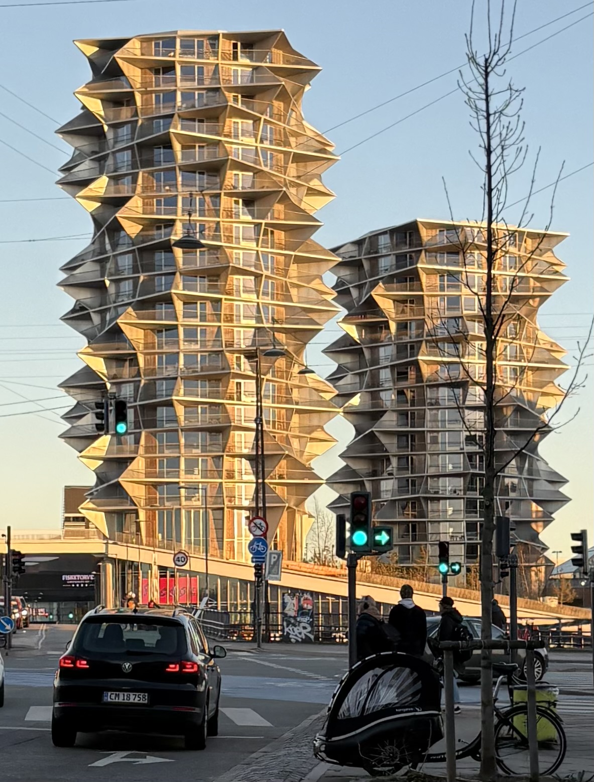 Modern buildings in warm sunlight in Copenhagen
